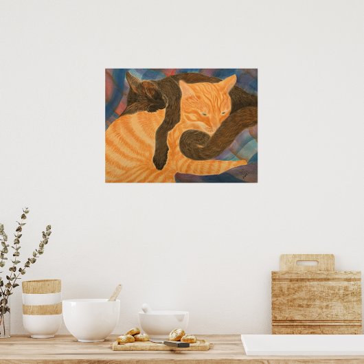 猫と格子柄 ポスター (キッチン)