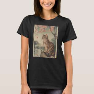 猫と桜の木の日本浮世絵アート Tシャツ
