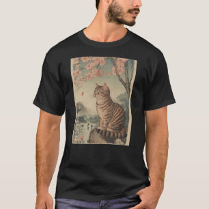 猫と桜の木の日本浮世絵アート Tシャツ