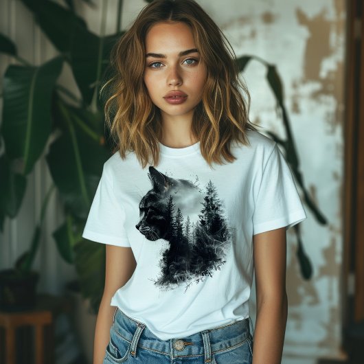猫と森のダブルエクスポージャー Tシャツ
