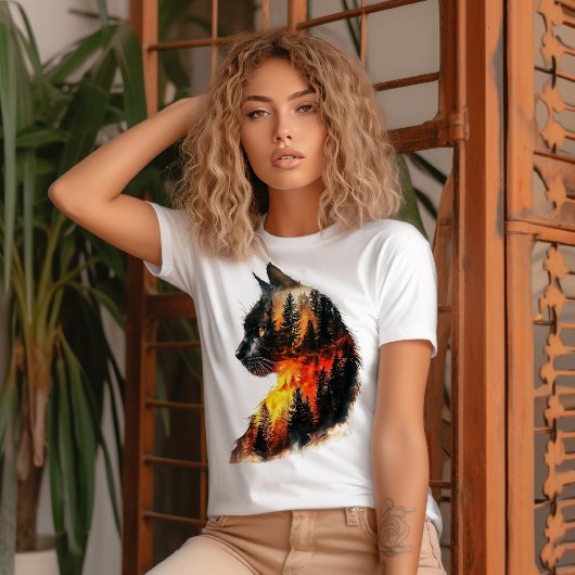 猫と森の二重露出 Tシャツ