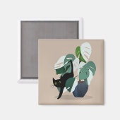 猫と植物のアートワーク マグネット (正面/裏面)