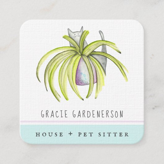 猫と植物シッター広場ビジネスカード スクエア名刺 (正面)