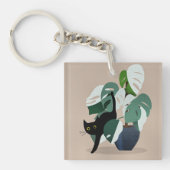 猫と植物、アールデコ調の華やかさ キーホルダー (正面)