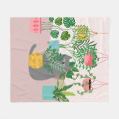猫と植物 フリースブランケット (正面(横))