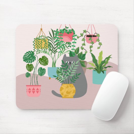 猫と植物 マウスパッド (マウス)