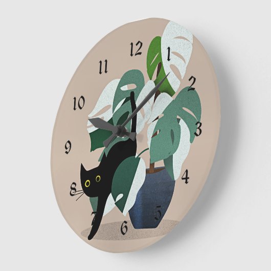 猫と植物 ラージ壁時計 (傾斜)