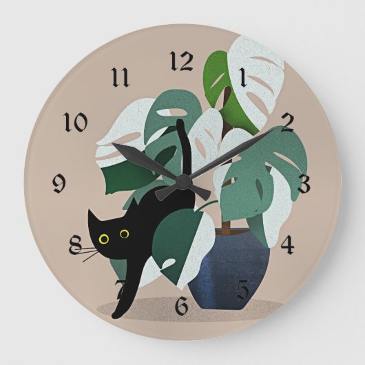 猫と植物 ラージ壁時計 (正面)