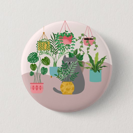 猫と植物 缶バッジ (正面)