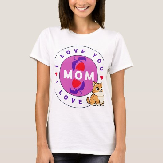 猫と母のデザインTシャツ Tシャツ (正面)