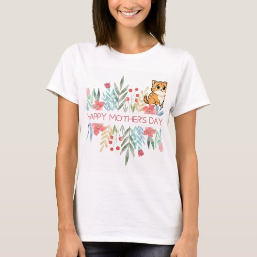 猫と母の日のデザイン Tシャツ (正面)