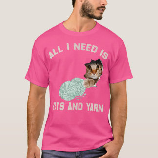 猫と毛糸さえあればいい 編み物 ジョーク Tシャツ