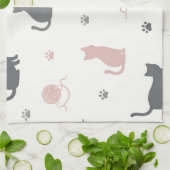猫と毛糸のシルエット柄 キッチンタオル (折り畳み)