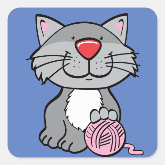 猫と毛糸のステッカー スクエアシール (正面)
