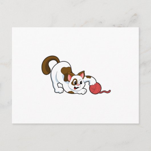 猫と毛糸の玉 ポストカード (正面)