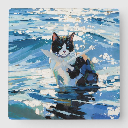 猫と海 (#1) スクエア壁時計 (正面)