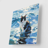 猫と海 (#1) スクエア壁時計 (傾斜)