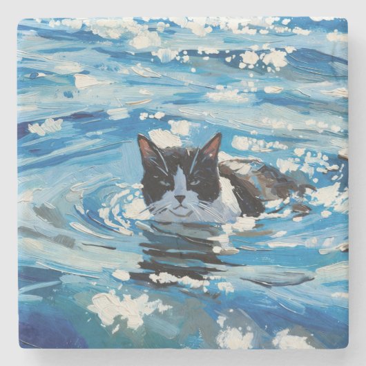 猫と海 (#4) ストーンコースター (正面)