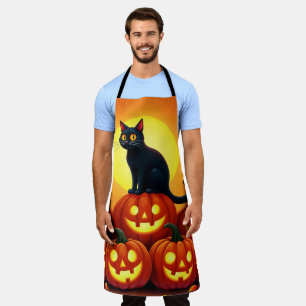 猫と満月とホリデーハロウィーンアート エプロン