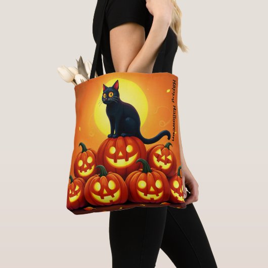 猫と満月とホリデーハロウィーンアート トートバッグ (クローズアップ)