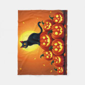猫と満月とホリデーハロウィーンアート フリースブランケット (正面)