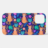 猫と熱帯の花:ダークパターン Case-Mate iPhoneケース (裏面 (横))