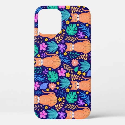 猫と熱帯の花:ダークパターン Case-Mate iPhoneケース (裏面)