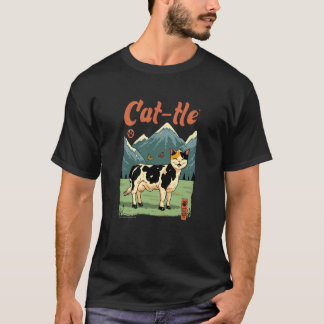 猫と牛のハイブリッドデザイン Tシャツ