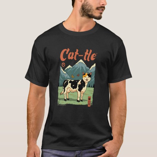 猫と牛のハイブリッドデザイン Tシャツ (正面)