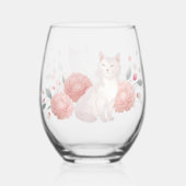 猫と牡丹が入った透明メガネ ステムなしワイングラス (裏面)