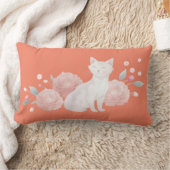 猫と牡丹のプリントが入った可愛い枕 ランバークッション (ブランケット)