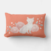 猫と牡丹のプリントが入った可愛い枕 ランバークッション (正面)