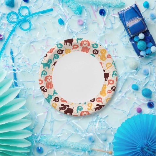 猫と犬おもしろいの柄 ペーパープレート (パーティー)