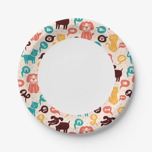 猫と犬おもしろいの柄 ペーパープレート (正面)