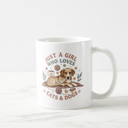 猫と犬が好きな女の子 ママ コーヒーマグカップ (右)