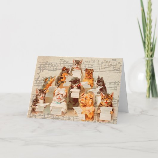 猫と犬が歌うヴィンテージArthur Thiele シーズンカード (正面)