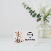 猫と犬が登場するペットケアビジネスカード 名刺 (スタンド正面)