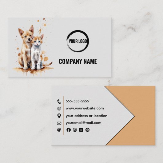 猫と犬が登場するペットケアビジネスカード 名刺 (正面/裏面)