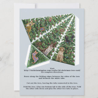 猫と犬が登場する3Dクリスマスツリーポップ・アートのカード