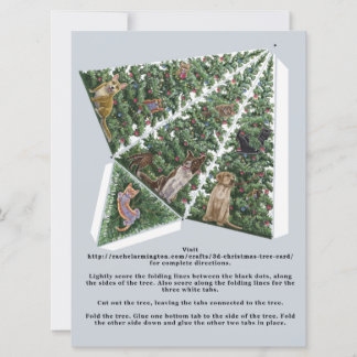 猫と犬が登場する3Dクリスマスツリーポップ・アートのカード