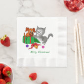 猫と犬でクリスマスを楽しむ 縁ありランチョンナプキン (インサイチュ)