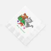 猫と犬でクリスマスを楽しむ 縁ありランチョンナプキン (角)
