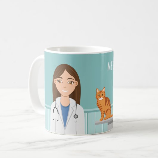 猫と犬といる女性獣医 コーヒーマグカップ (正面左)