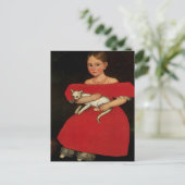 猫と犬と赤い服を着た少女 ポストカード (スタンド正面)