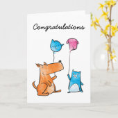 猫と犬のお祝いカード カード (黄色い花)