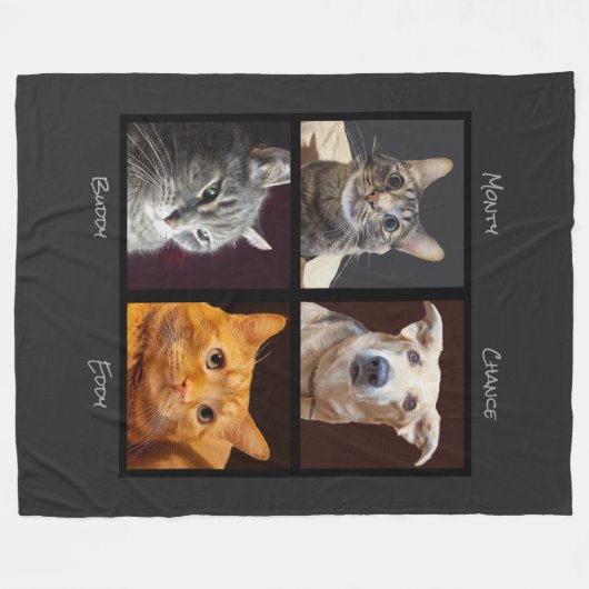 猫と犬のかわいいペットコラージュ フリースブランケット (正面(横))