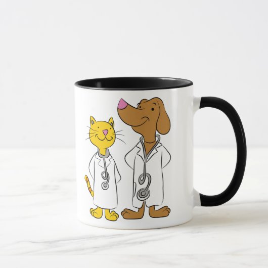 猫と犬のイラスト入り動物病院マグカップ マグカップ (右)