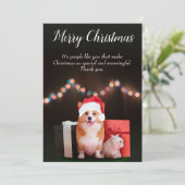 猫と犬のカスタマイズ可能なクリスマス シーズンカード (スタンド正面)