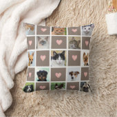 猫と犬のカスタムフォトとベージュのハート柄 クッション (ブランケット)