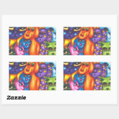 猫と犬のカラフル抽象芸術オリジナル動物アート 長方形シール (シート)